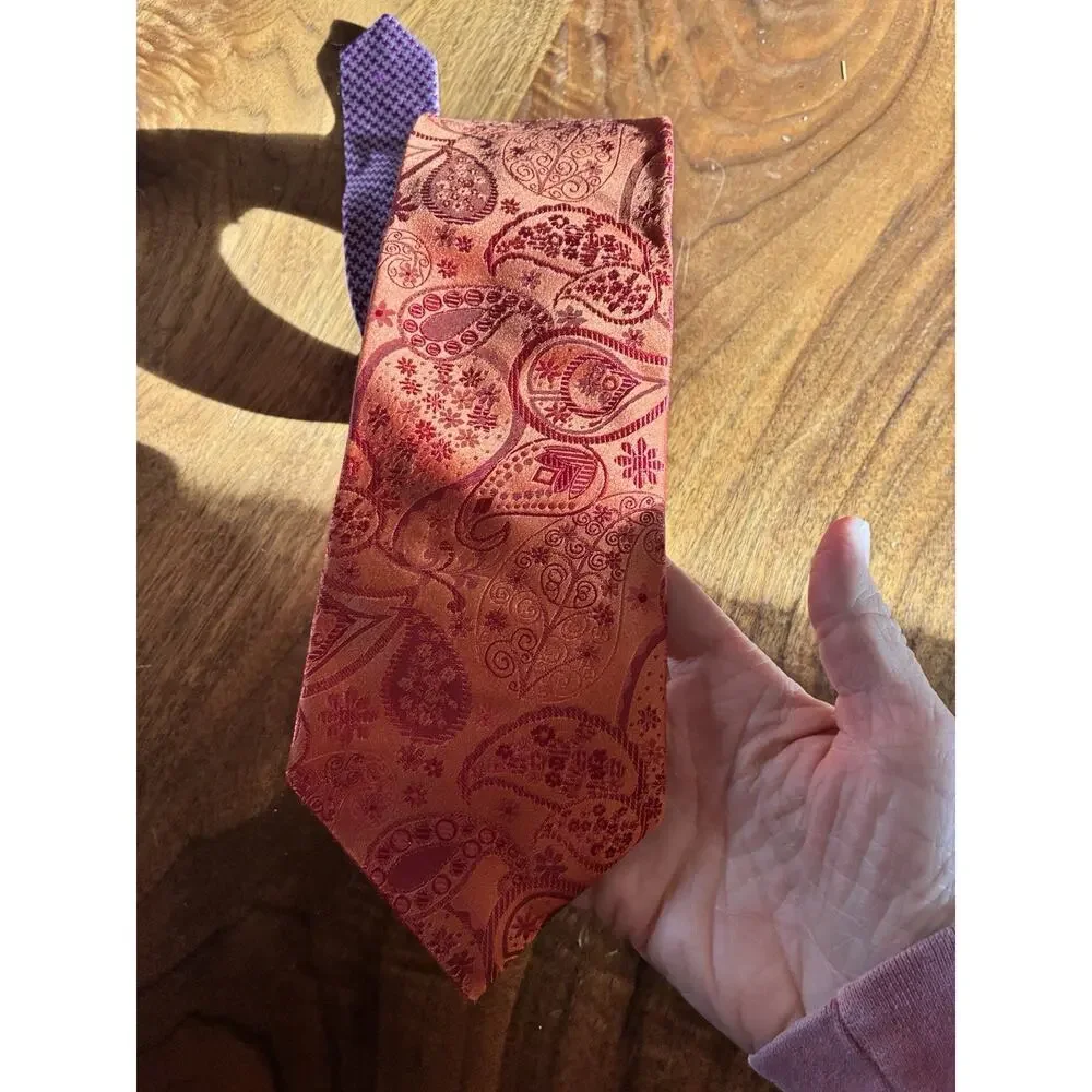 Tommy Hilfiger Orange‎ Paisley Pattern Vintage 90s Mens Neck Tie 100% Silk